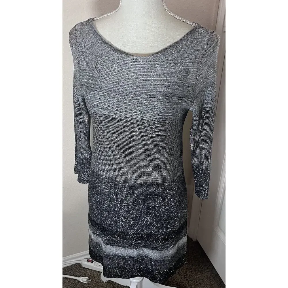 WHBM White House Black Market Dress sz S Grey Silver Mesh‎ Metallic Mini